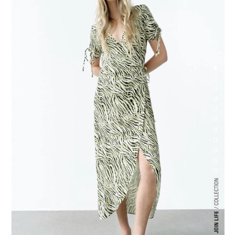 179. NWT Zara Zebra Print Wrap Midi Dress - Size XS